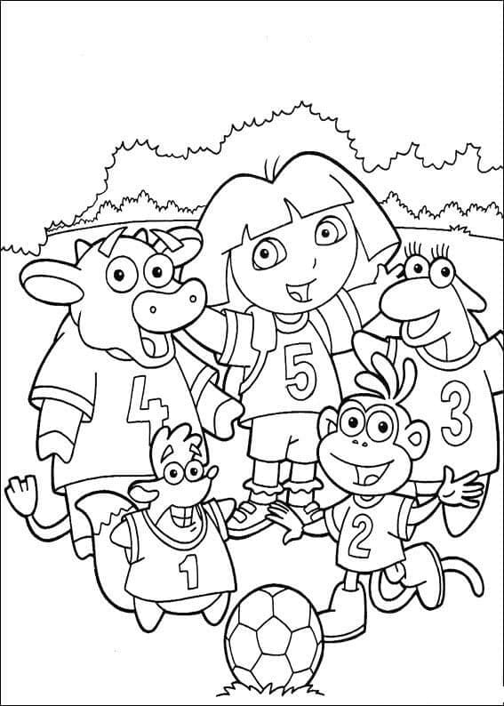 도라와 축구팀 coloring page