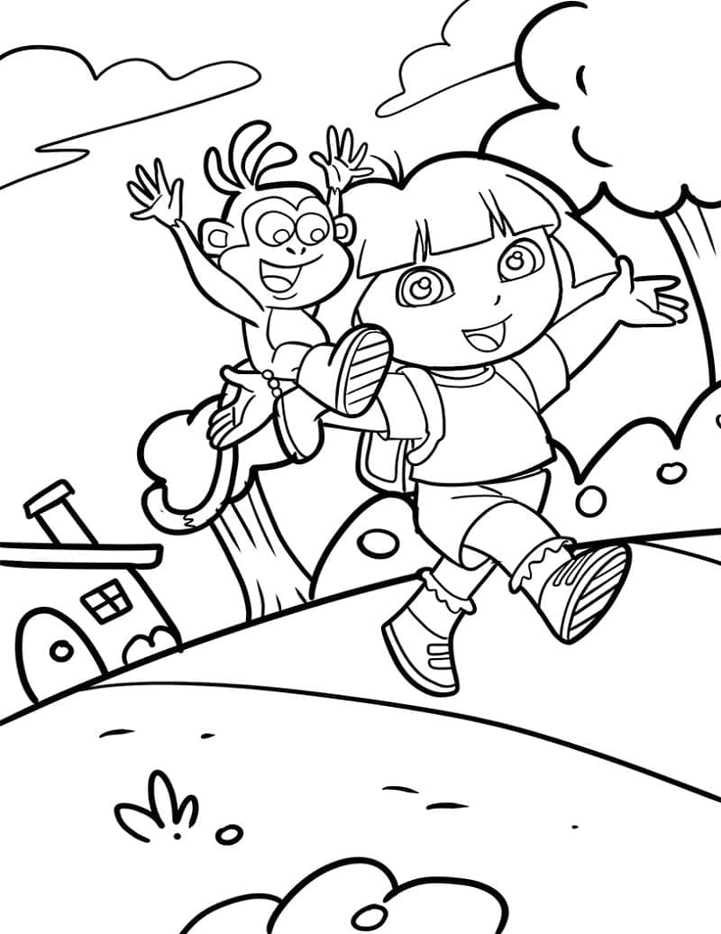 Dora and Boots from Dora The Explorer coloring page