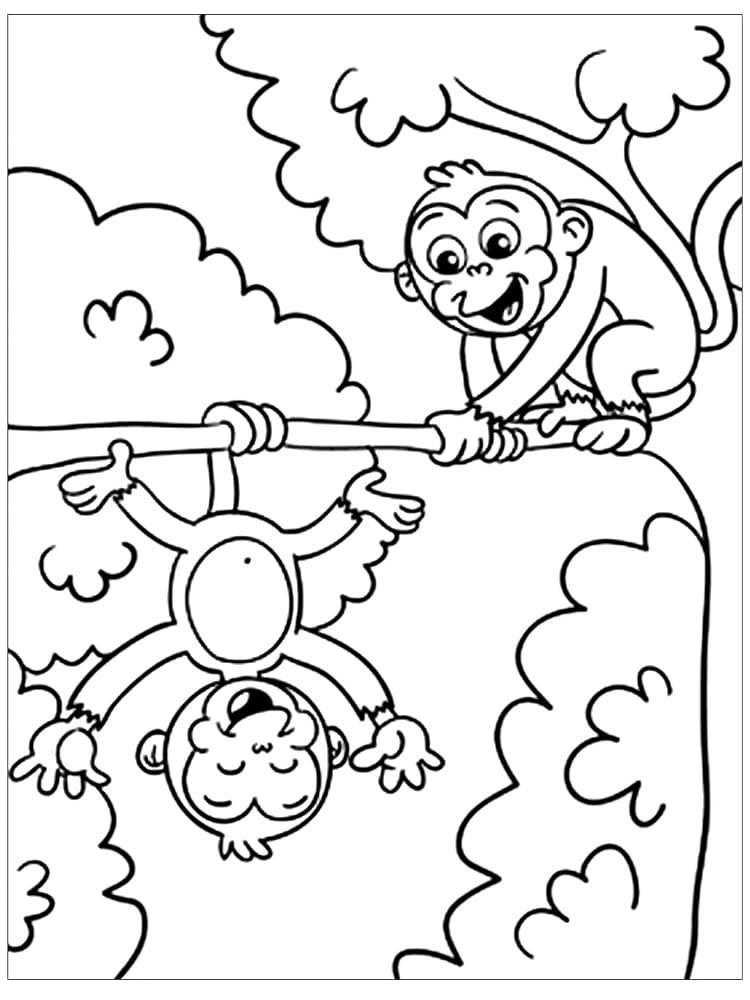 두 마리의 원숭이 coloring page