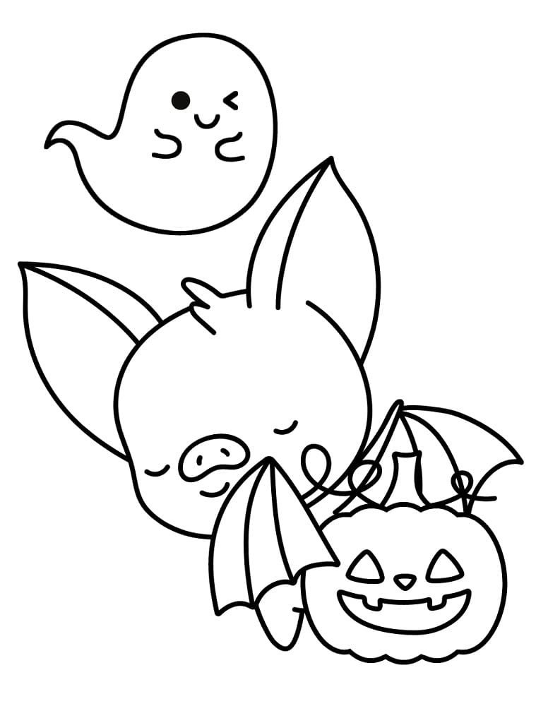 귀여운 유령과 박쥐 귀여워 coloring page