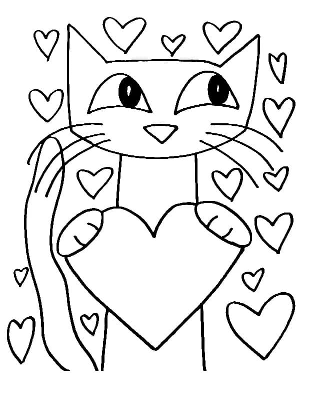 하트를 가진 고양이 피트 coloring page