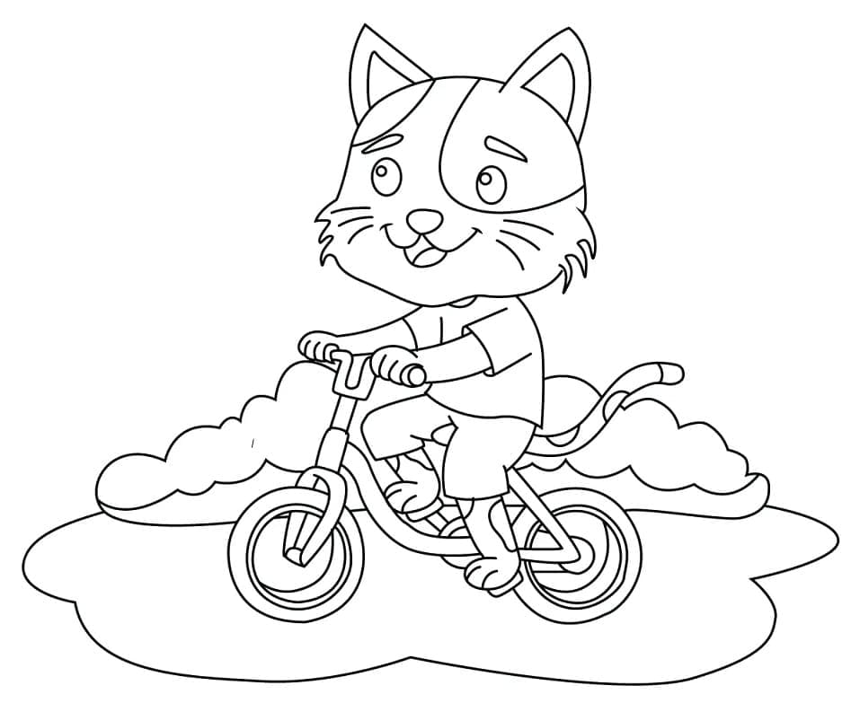 자전거를 타고 있는 고양이 coloring page