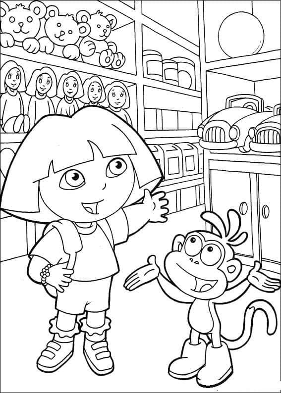 장난감 가게의 도라와 부츠 coloring page