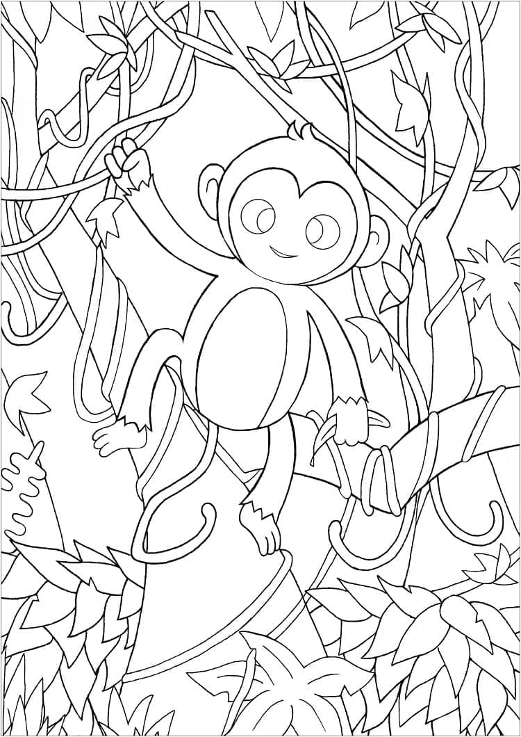 정글의 귀여운 원숭이 coloring page