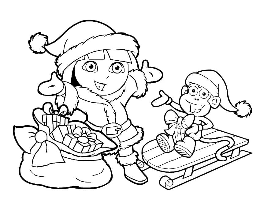 크리스마스의 도라와 부츠 coloring page