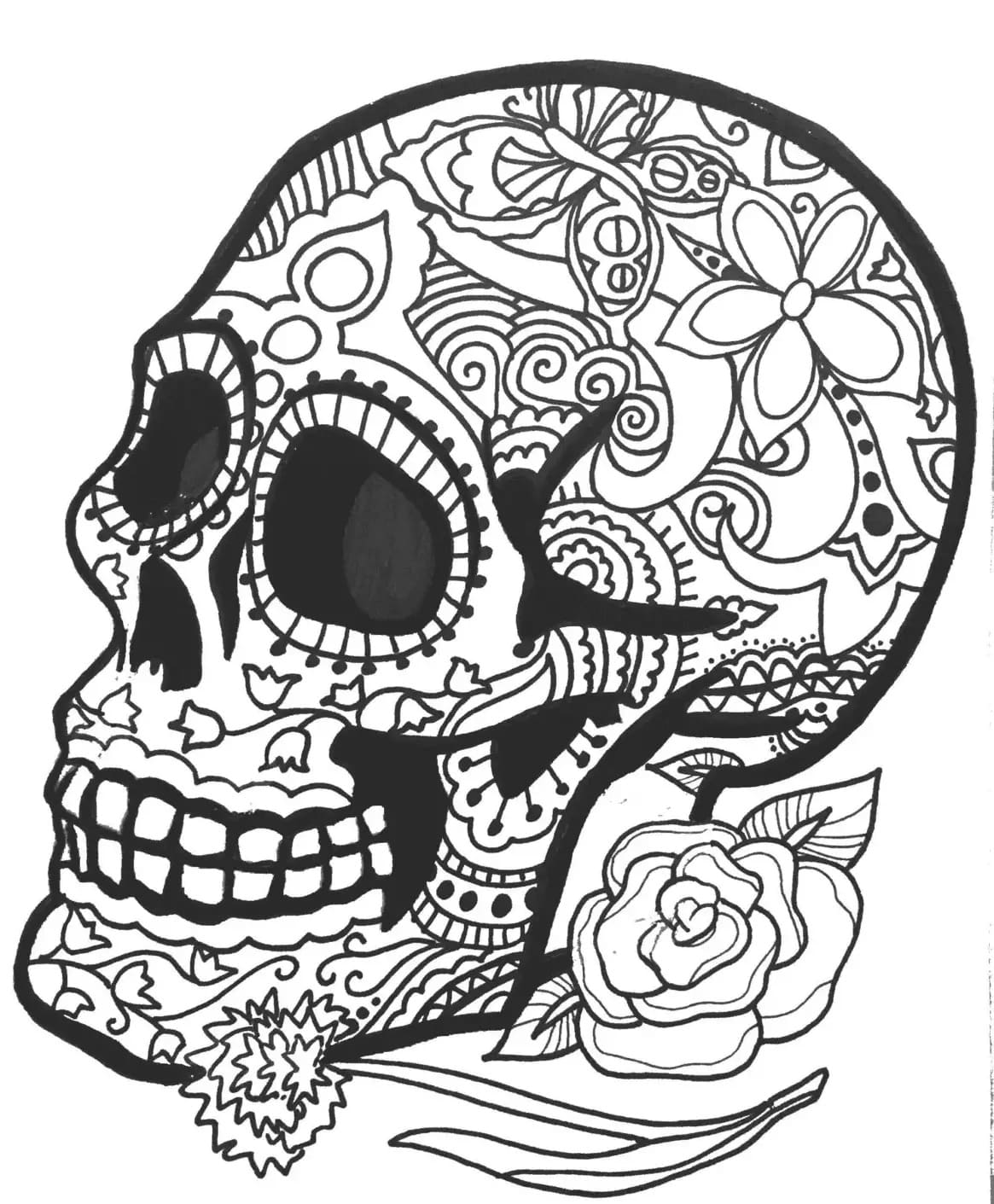 꽃이 있는 설탕 해골 coloring page