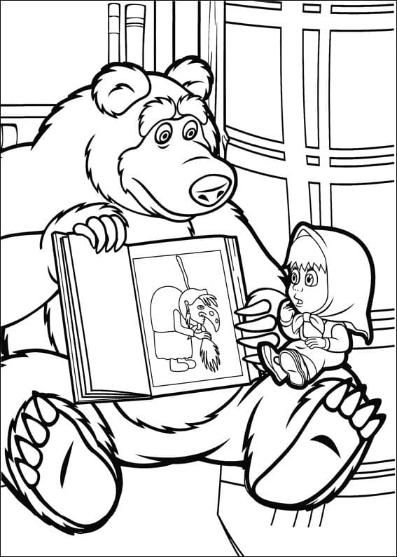 마샤와 곰 독서 책 coloring page