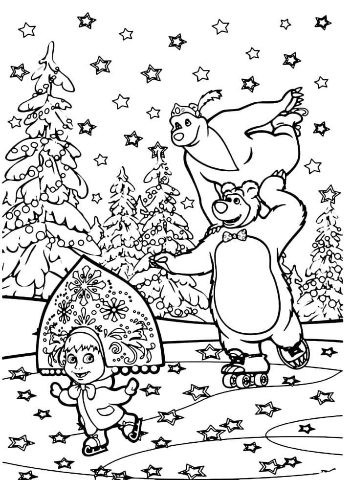 마샤와 곰 무료 coloring page