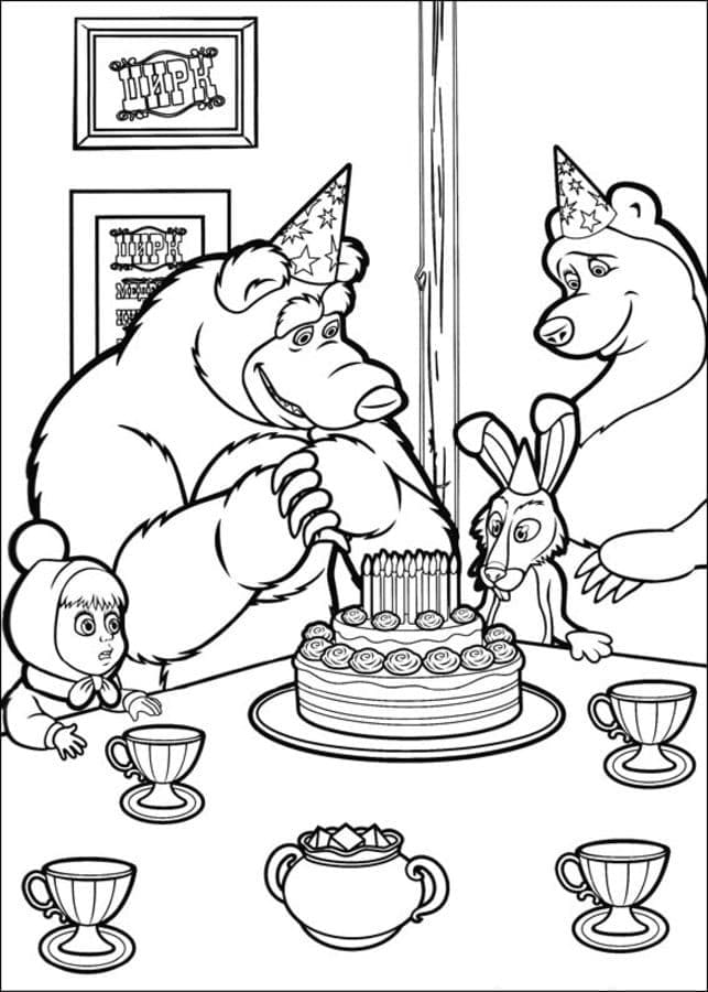 마샤와 곰 생일 coloring page