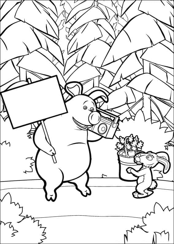 마샤와 곰의 로지와 토끼 coloring page