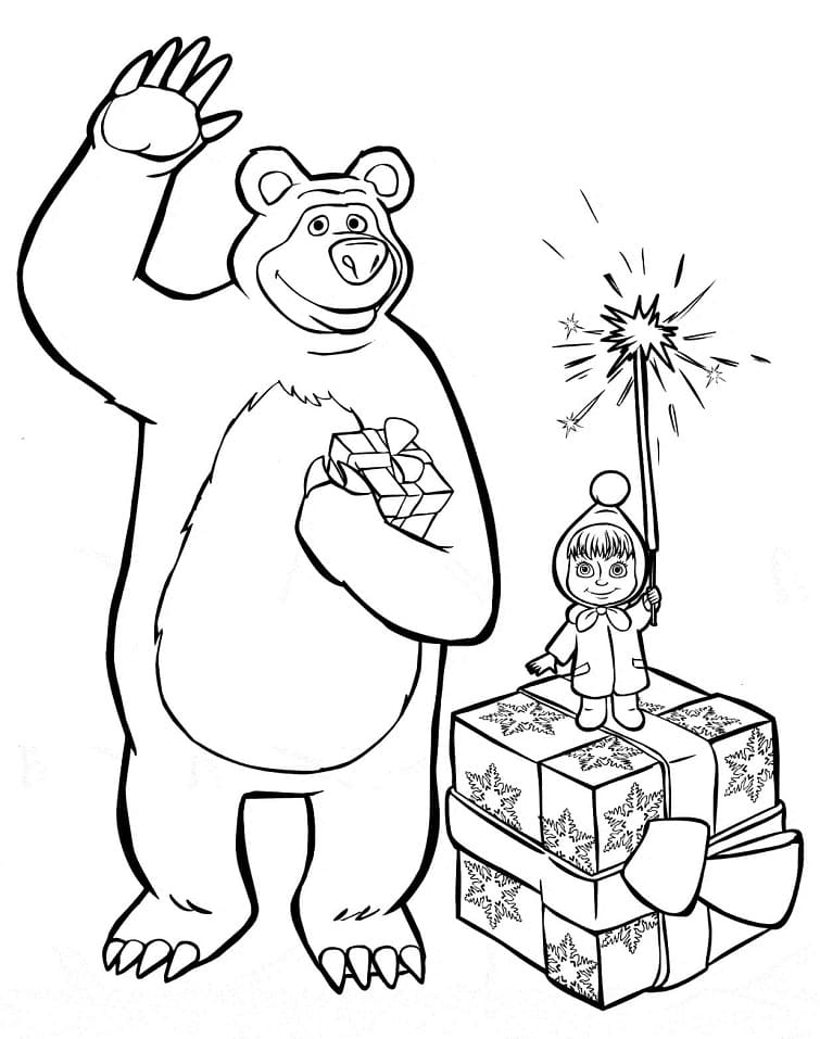 마샤와 곰과 선물 coloring page