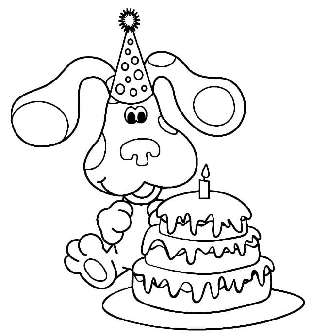 파란색과 생일 케이크 coloring page