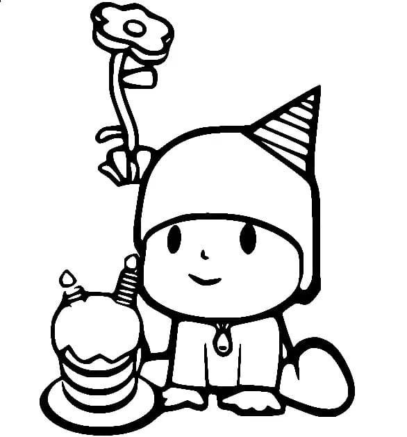 포코요와 귀여운 생일 케이크 coloring page