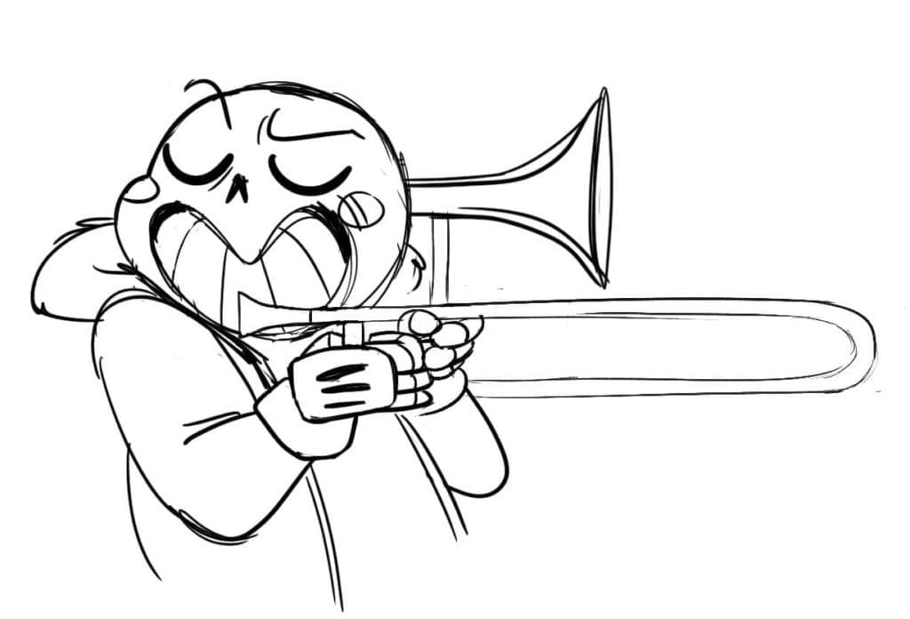 Sans is Playing Trumpet coloring page