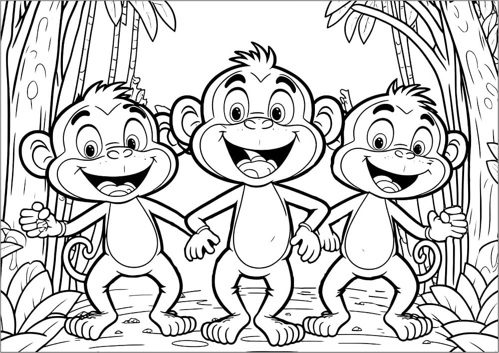 세 마리의 원숭이 coloring page