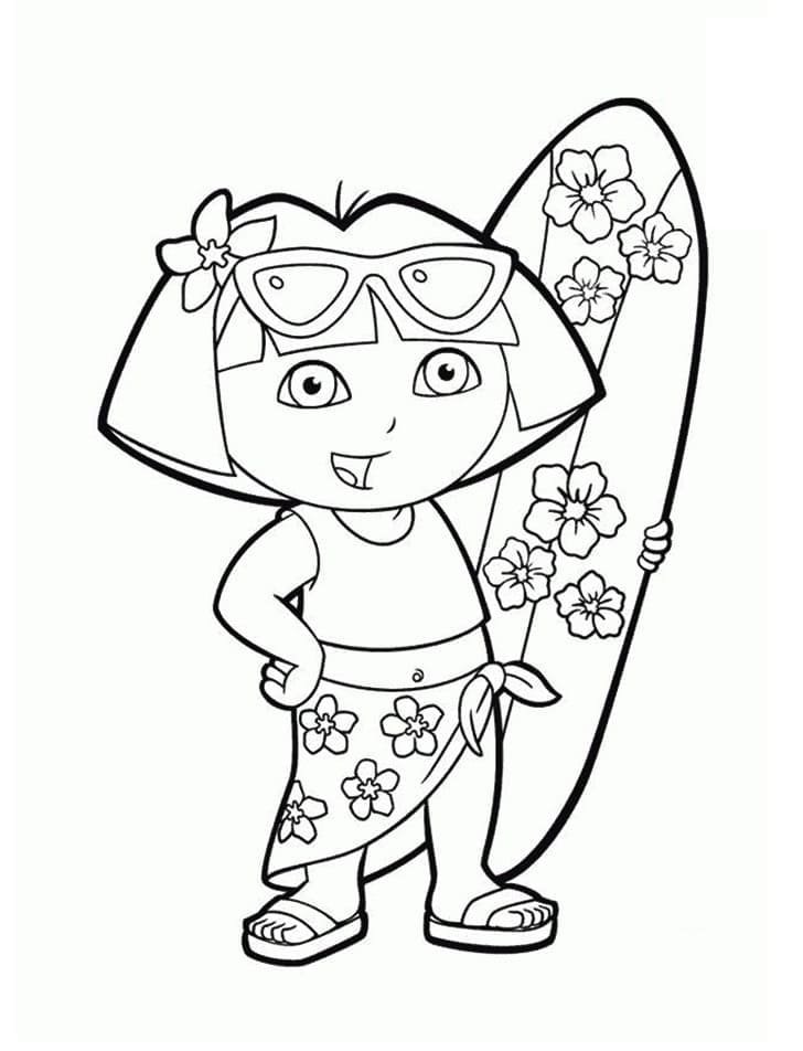 서핑보드를 들고 있는 도라 coloring page