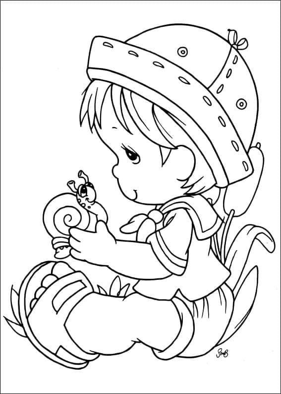 소중한 순간 소년과 달팽이 coloring page