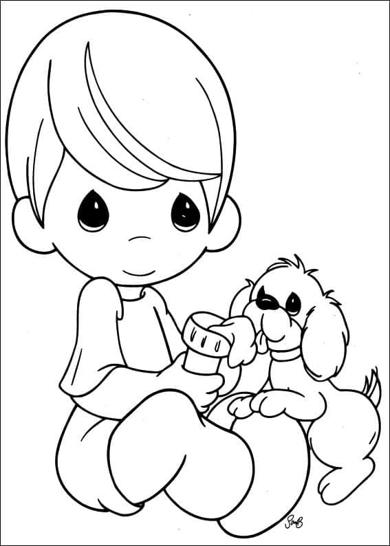 소중한 순간 소년과 강아지 coloring page