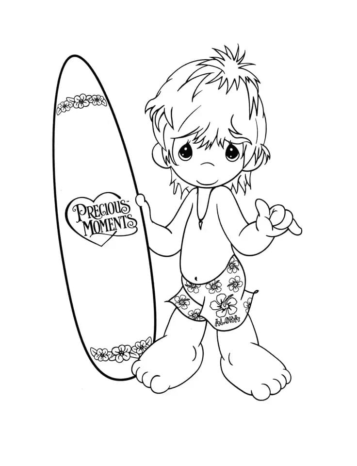 소중한 순간 소년과 서핑보드 coloring page