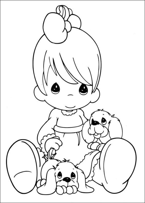 소중한 순간 소녀와 강아지 coloring page