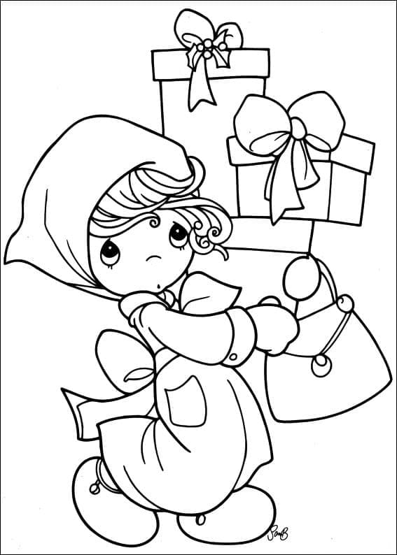 소중한 순간 소녀와 선물 coloring page
