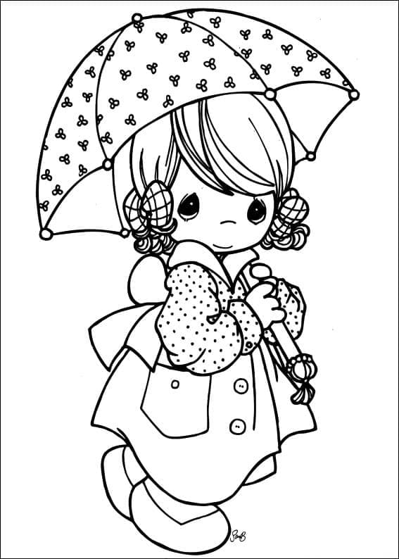 소중한 순간 우산을 쓴 소녀 coloring page