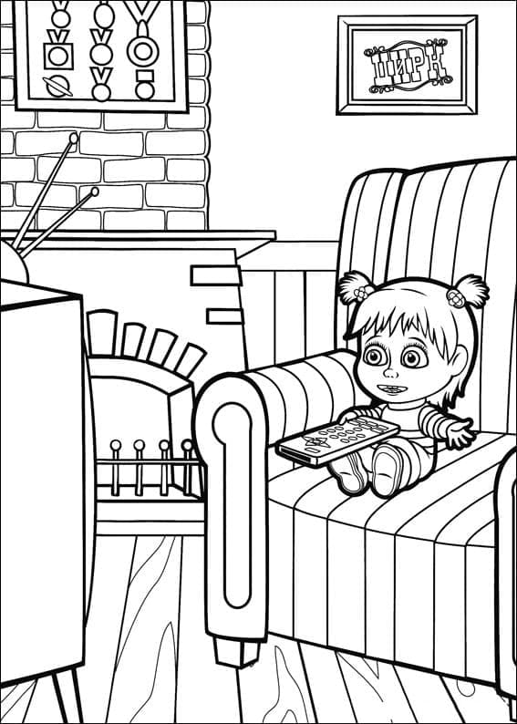 TV를 보는 마샤 coloring page