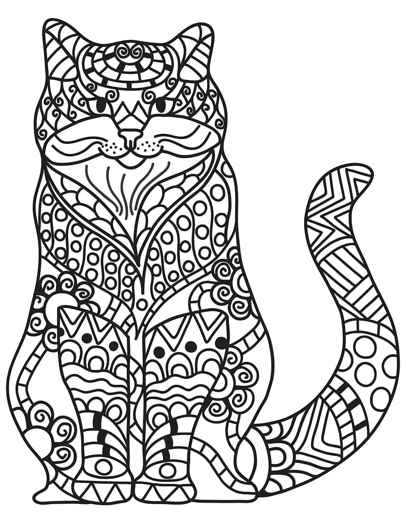 앉아있는 고양이 젠탱글 coloring page