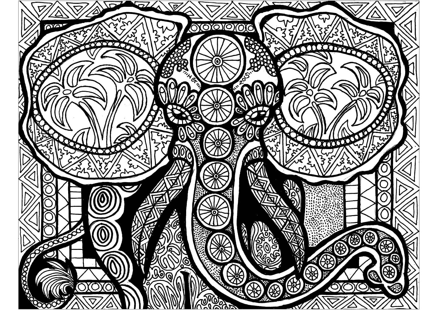 인쇄 가능한 코끼리 젠탱글 coloring page