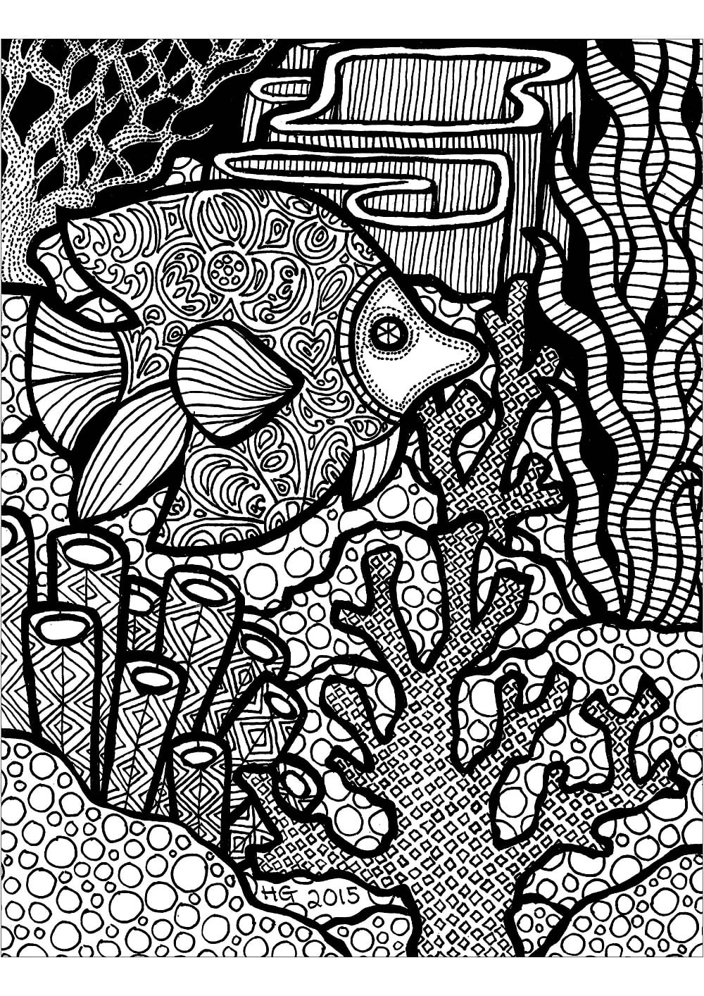 젠탱글 물고기 coloring page