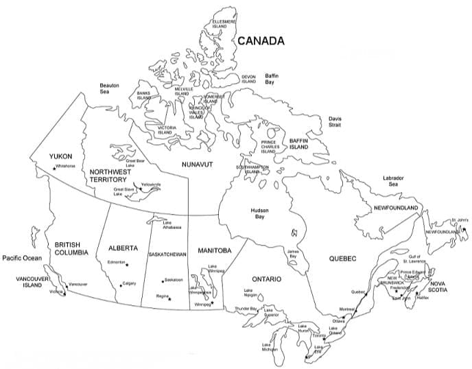 무료로 인쇄 가능한 캐나다 지도 coloring page