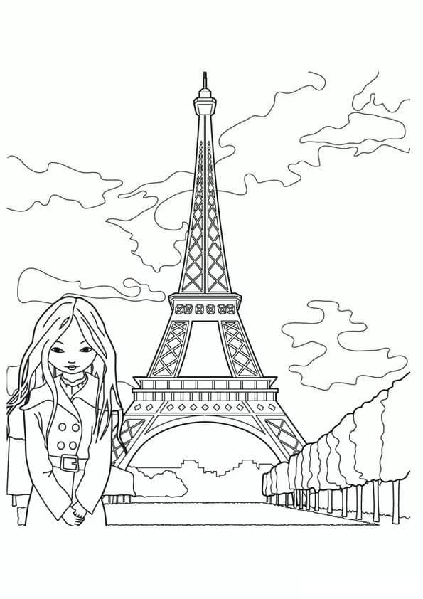 소녀와 에펠탑 coloring page