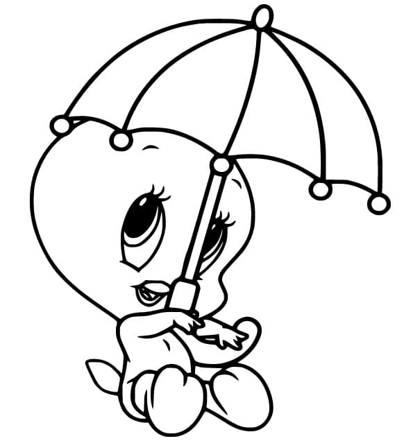 우산을 들고 있는 트위티 새 coloring page