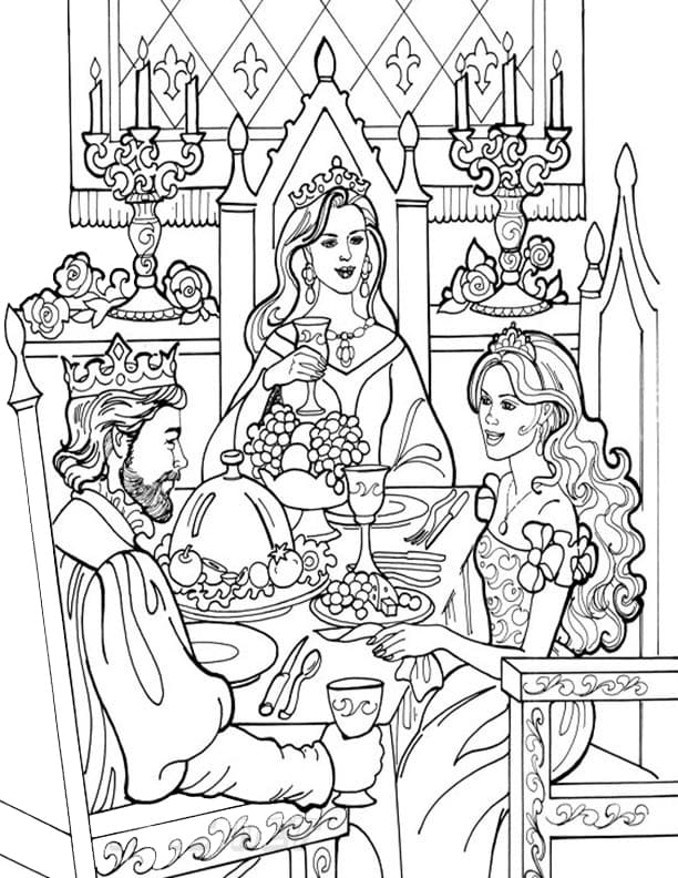 왕과 왕비와 함께 있는 레오노라 공주 coloring page