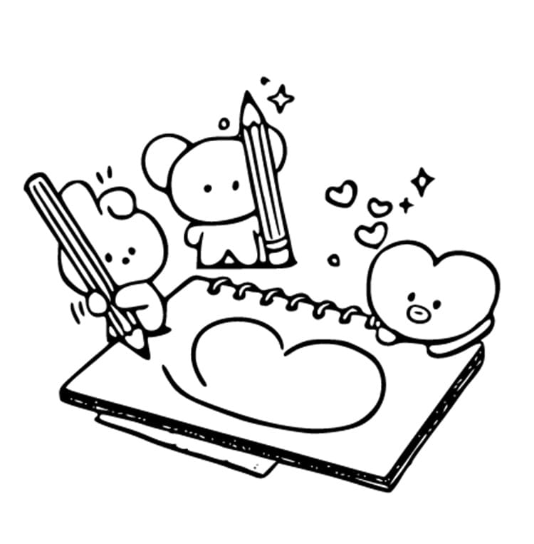 BT21 하트를 그리다 coloring page