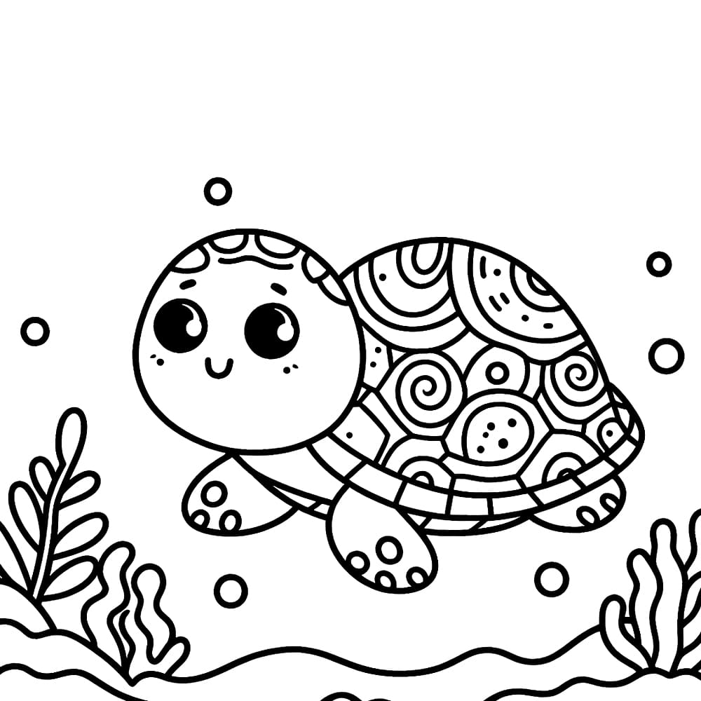 바다 속의 귀여운 거북이