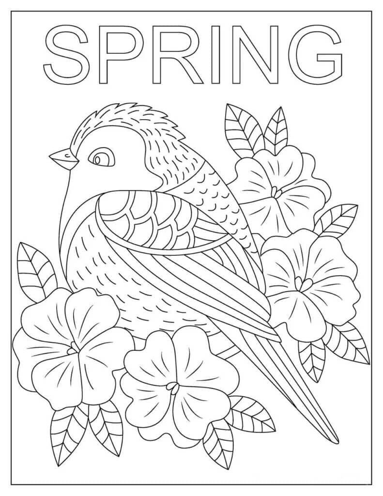 봄에 꽃을 피우는 새 coloring page