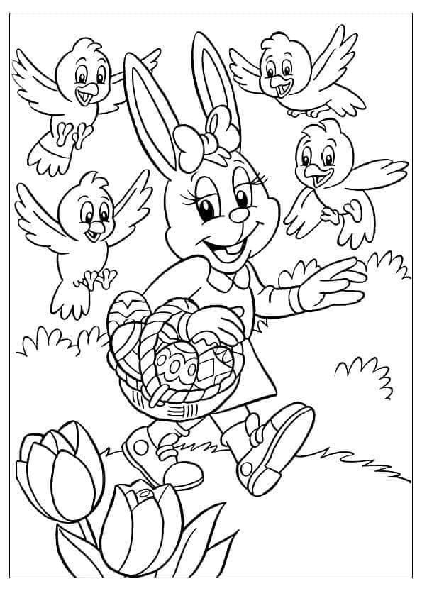 부활절의 새와 토끼 coloring page