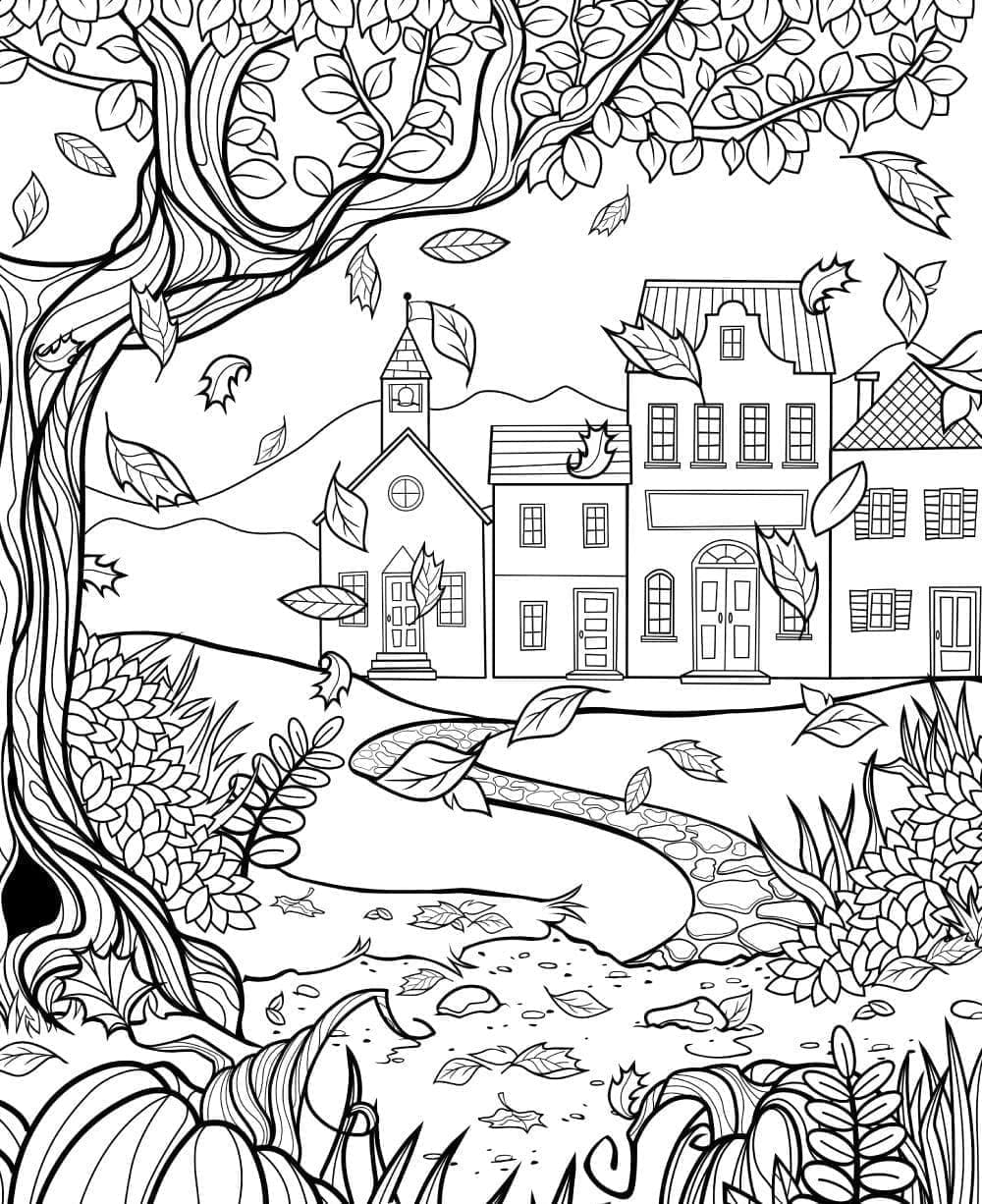단풍이 있는 아름다운 풍경 coloring page