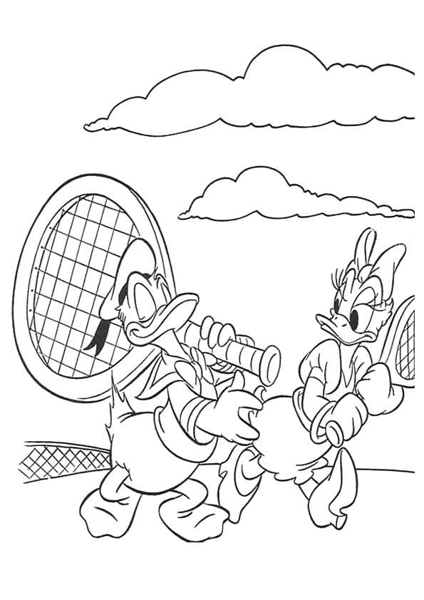 도널드와 데이지가 테니스를 치다 coloring page