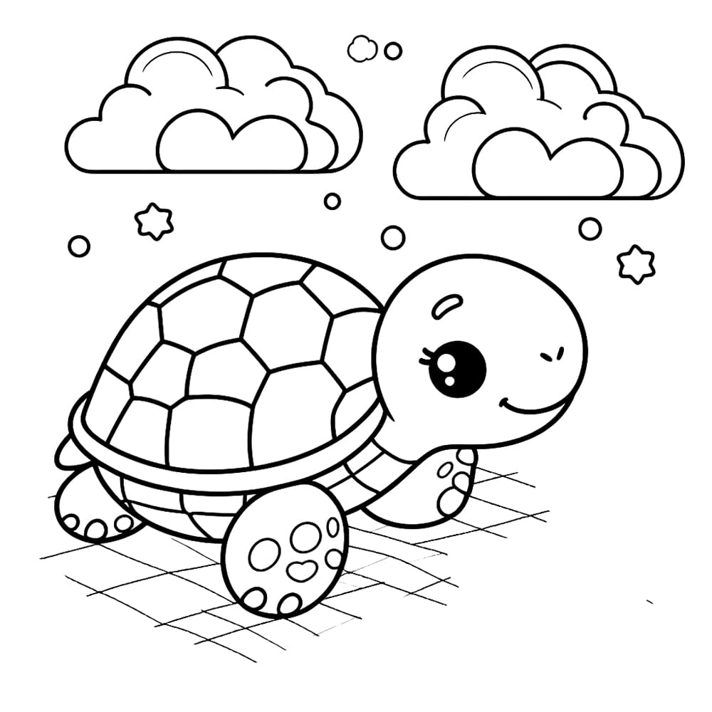 두 개의 구름을 가진 거북이 coloring page