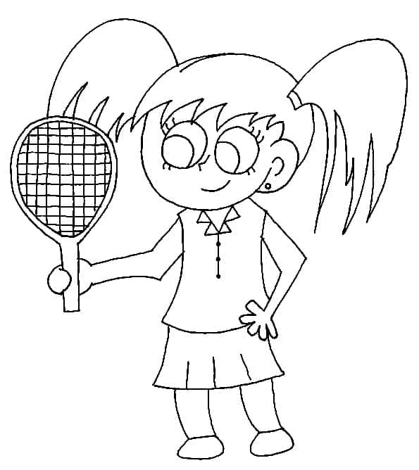 어린 소녀와 테니스 라켓 coloring page