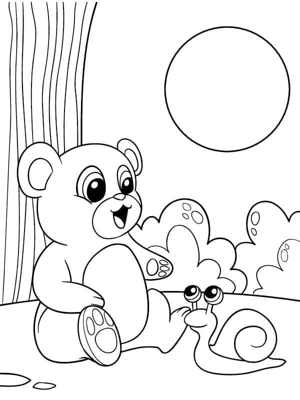 귀여운 곰과 달팽이 coloring page