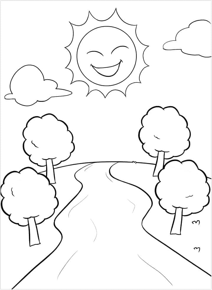 행복한 태양과 강 coloring page