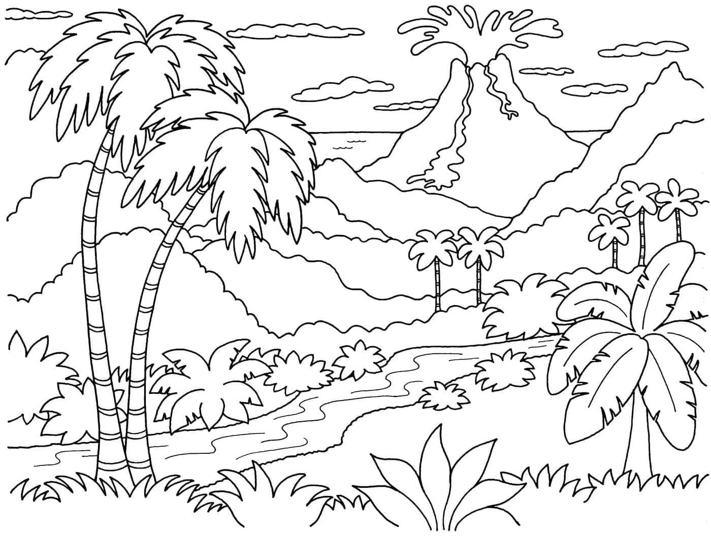 화산 풍경 coloring page