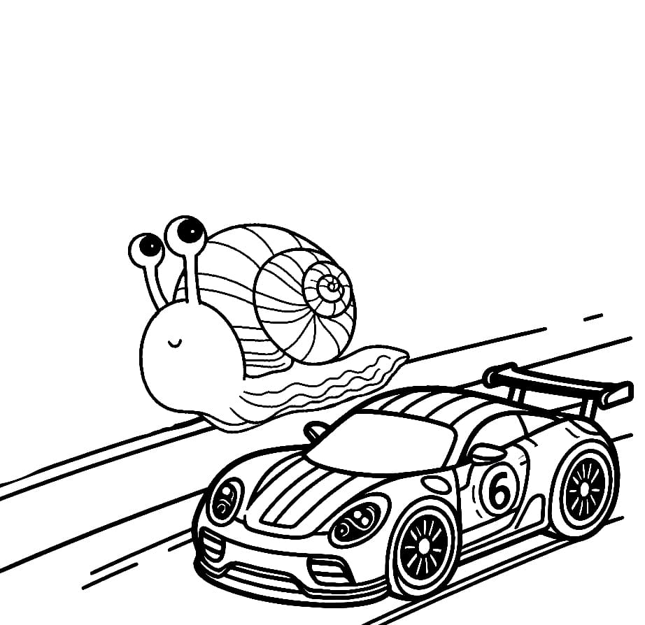 자동차와 달팽이 경주 coloring page