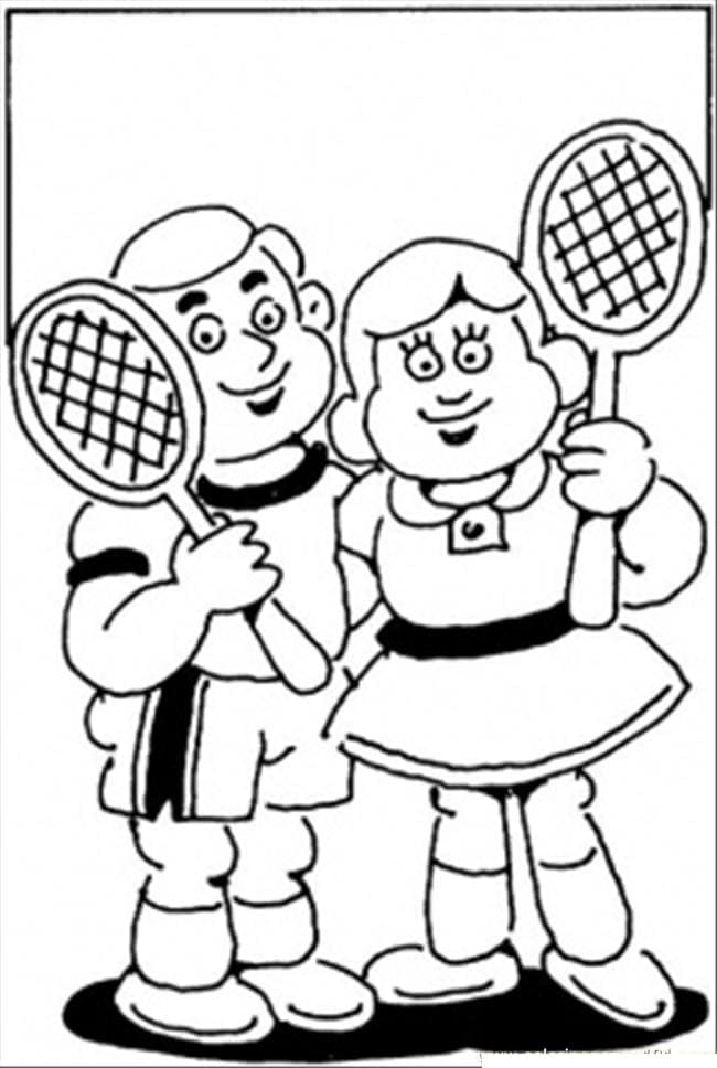 커플이 테니스를 치고 있다 coloring page