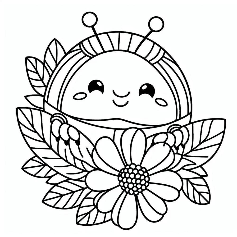 꽃이 있는 귀여운 장수풍뎅이 coloring page
