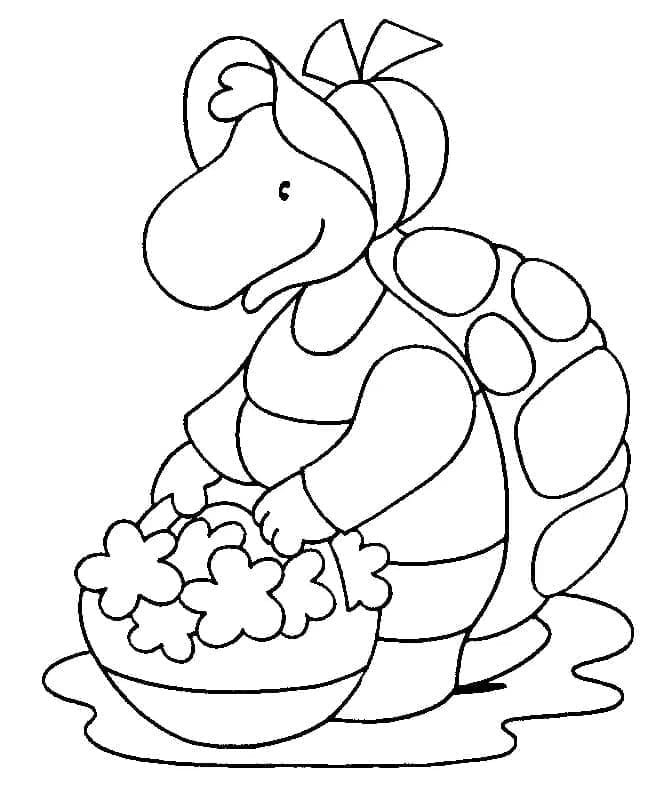 꽃바구니를 들고 있는 거북이 coloring page