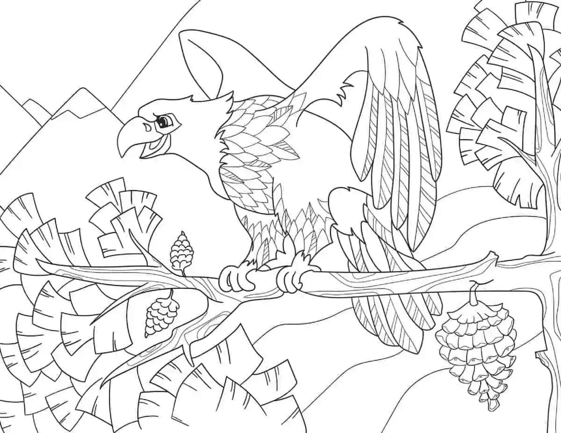 나뭇가지에 있는 재미있는 독수리 coloring page